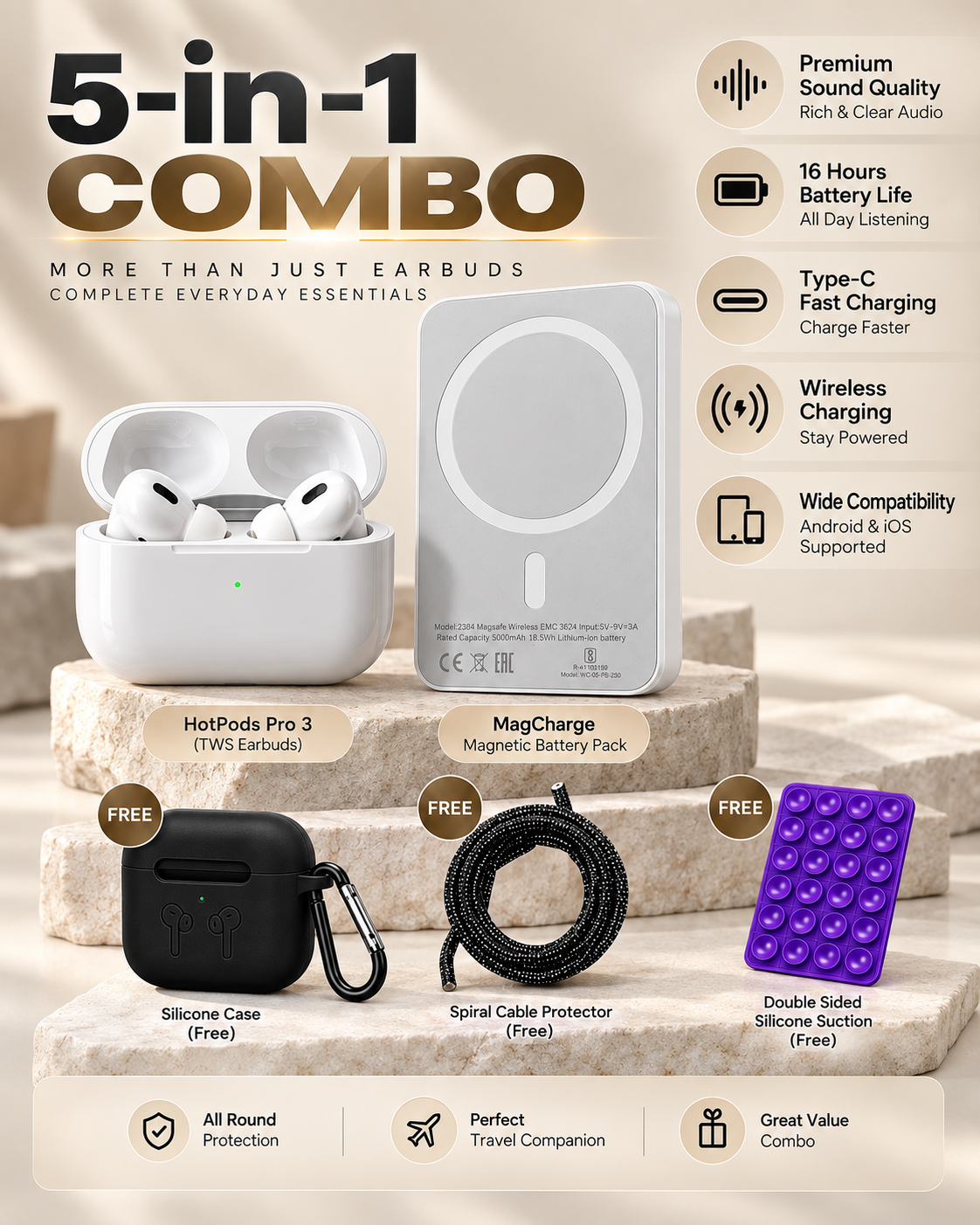 5 in 1 Hotpods Pro 3 Gen & Magcharge - Combo